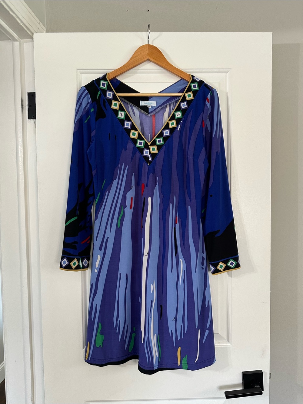 Vintage Emilio Pucci Firenze 100% Silk Jersey Dress in Blue & Purple Print, Med